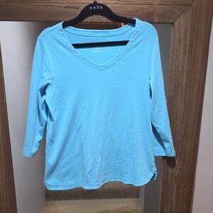 J‎ Jill Women's Light Blue Long Sleeve 100% Cotton Top Sz SP